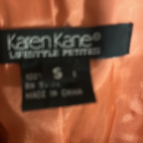 Vintage Karen Kane Light Orange Scalloped Trim Leather Jacket Smalk Petite - Picture 8 of 11